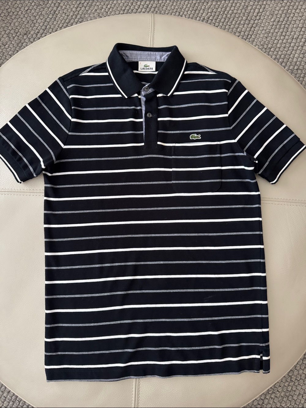 Lacoste Men’s Black & White Striped Polo Shirt